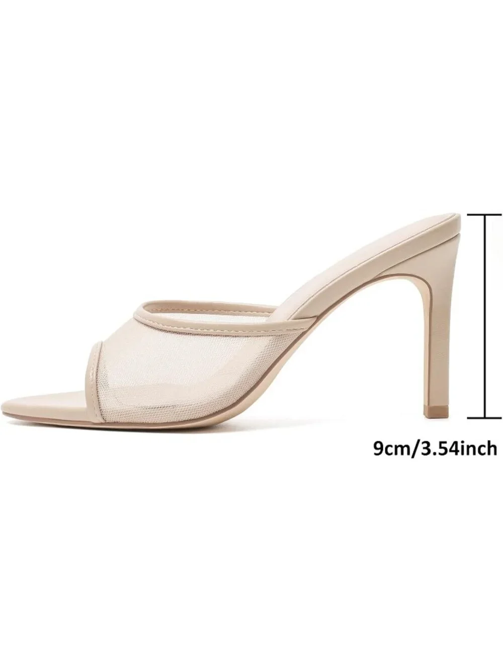 Women's Nude Mesh Summer Mule High Heels Slip on Pointed Open Toe Sexy Heeled